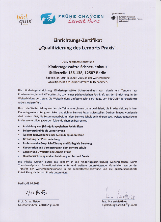 Zertifikat des Bundesministerium